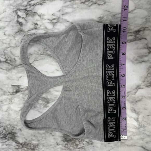 PINK Sports Bra Womens Small Gray Lace Up Front Racerback Stretch Cotton - Picture 3 of 4